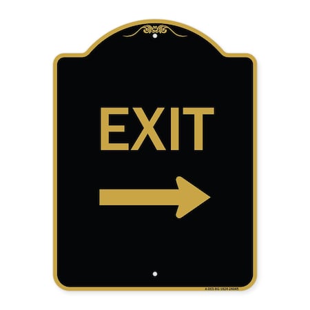 Signmission Designer Series Exit W/ Right Arrow 3, Black & Gold Aluminum Sign, 18" H, 24" L, BG-1824-24045 A-DES-BG-1824-24045